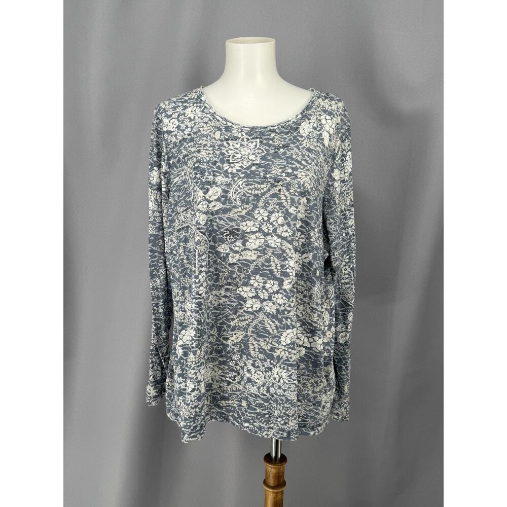 Sundance Shirt Womens XXL Gray Floral Long Sleeve Scoop Neck Jersey Knit Top